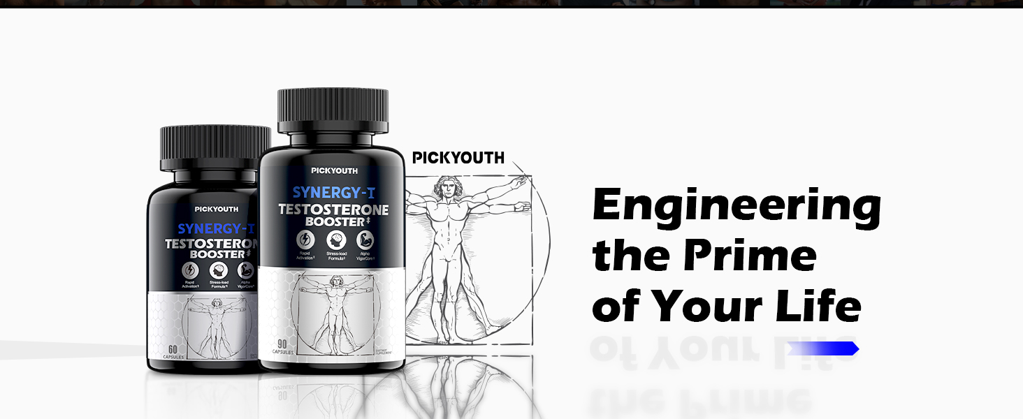Synergy-T Testosterone Booster Supplement for Men, Total Male Performance, Liposomal Absorption System, 100% Transparency with Ashwagandha, DIM, Turkesterone, Zinc & Tongkat Ali, 90 Count