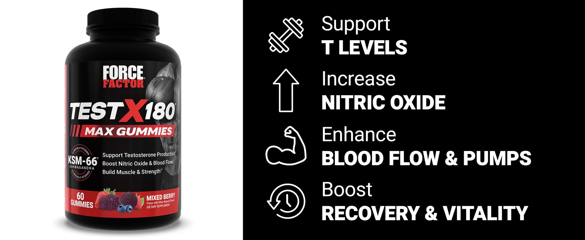 Force Factor Test X180 Max Gummies, Testosterone Booster Supplement for Men