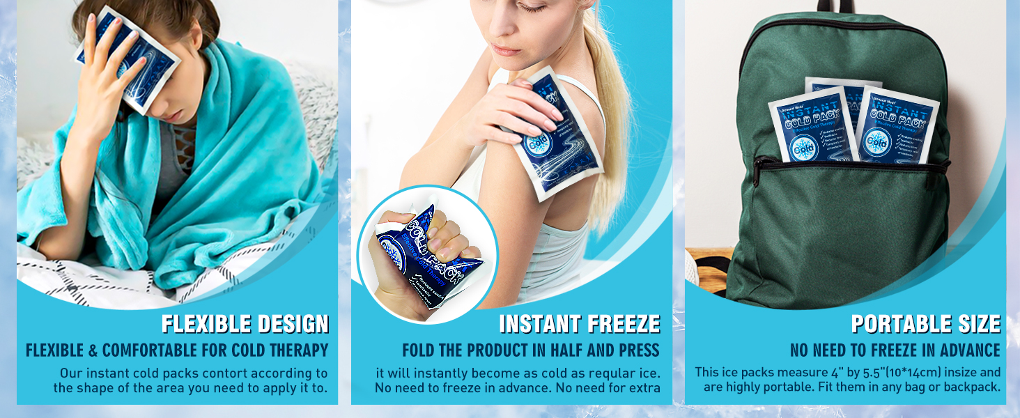 Instant Cold Pack (4 x 5.5 inches) – Set of 25 Disposable Cold Therapy Ice Packs for Pain Relief, Swelling, Inflammation, Sprains, Strained Muscles, Toothache