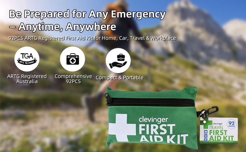 Mini First Aid Kit, 92pcs Small First Aid Kit - Includes Emergency Foil Blanket, Scissors for Travel, Home, Office, Vehicle, Camping, Workplace & Outdoor, ARTG Number 244567 (2 Pack)