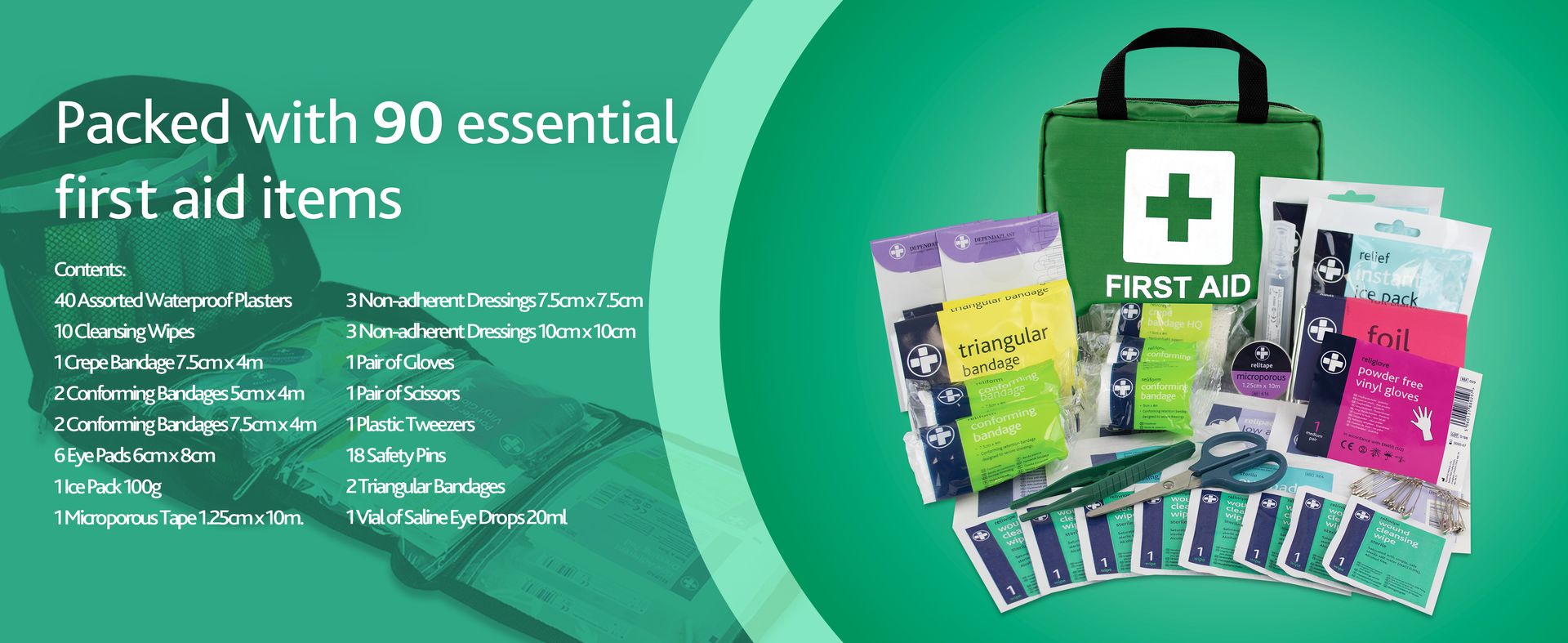Lewis-Plast Premium First Aid Kit For Home Car Holiday And Workplace - Includes Bandages, Eye Pods, Ice Packs And Essentials For Everyday Situations, 90 Count (Pack of 1)