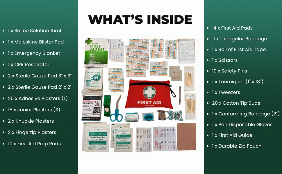 it's Smart Premium First Aid Kit 110 Pieces - for Travel Essentials, Hiking, Home, Camping and Car - Includes Emergency Blanket, Plasters, Bandages, Eyewash and Other First Aid Essentials - Red