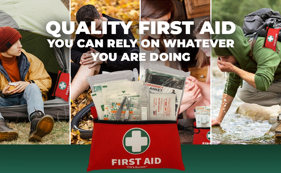 it's Smart Premium First Aid Kit 110 Pieces - for Travel Essentials, Hiking, Home, Camping and Car - Includes Emergency Blanket, Plasters, Bandages, Eyewash and Other First Aid Essentials - Red