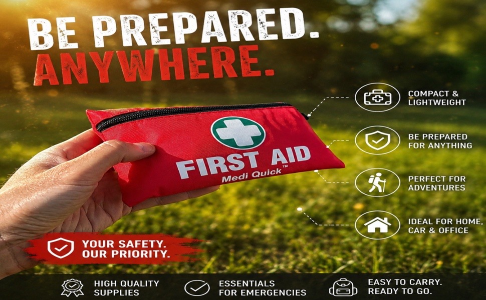 Medi Quick 110-Piece: Premium First aid kit, for Work, Travel, Backpacking, Medi kit, A Must-Have for Anyone Seeking a First aid for Home or a Travel, Car, Holiday.Office, Site.