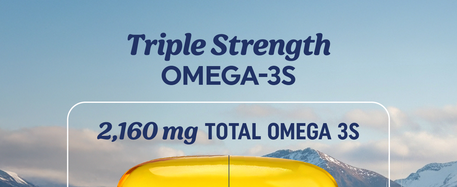 Triple Strength Omega 3 Fish Oil 3600 mg, EPA & DHA, Over 2100mg Omega-3