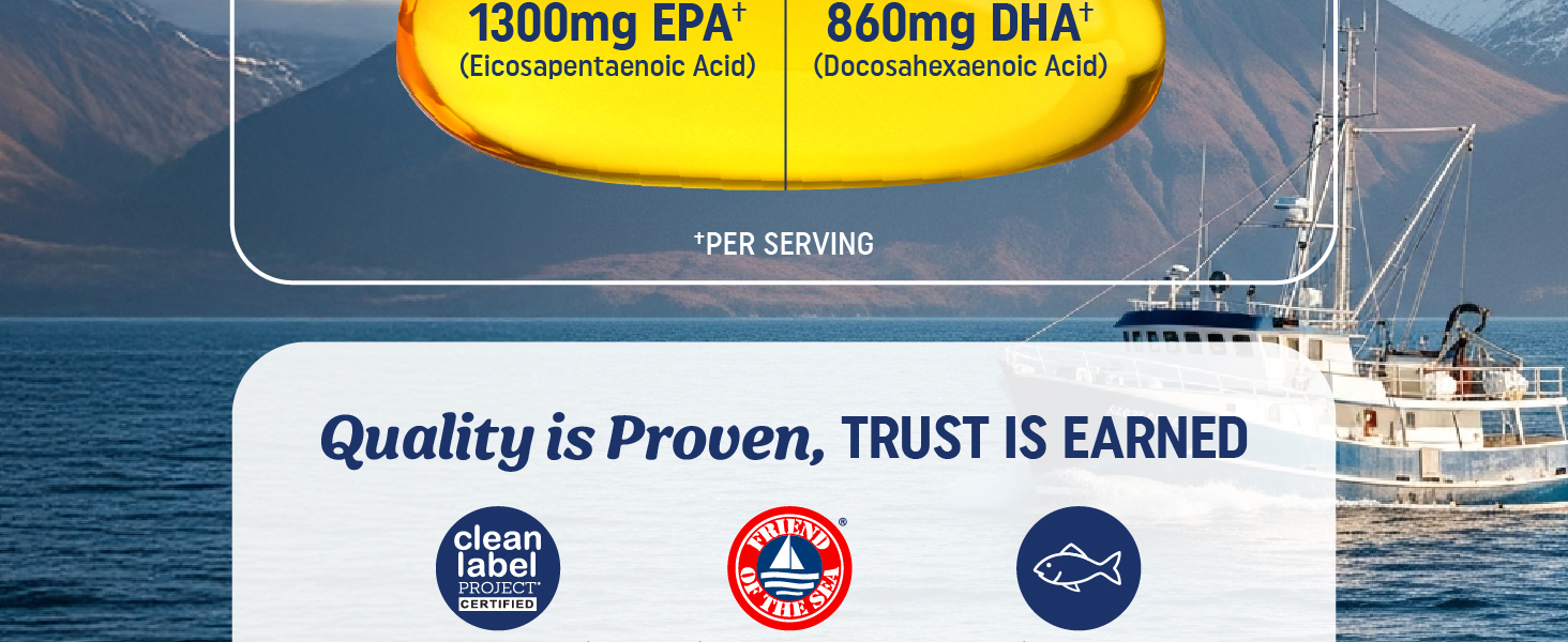 Triple Strength Omega 3 Fish Oil 3600 mg, EPA & DHA, Over 2100mg Omega-3