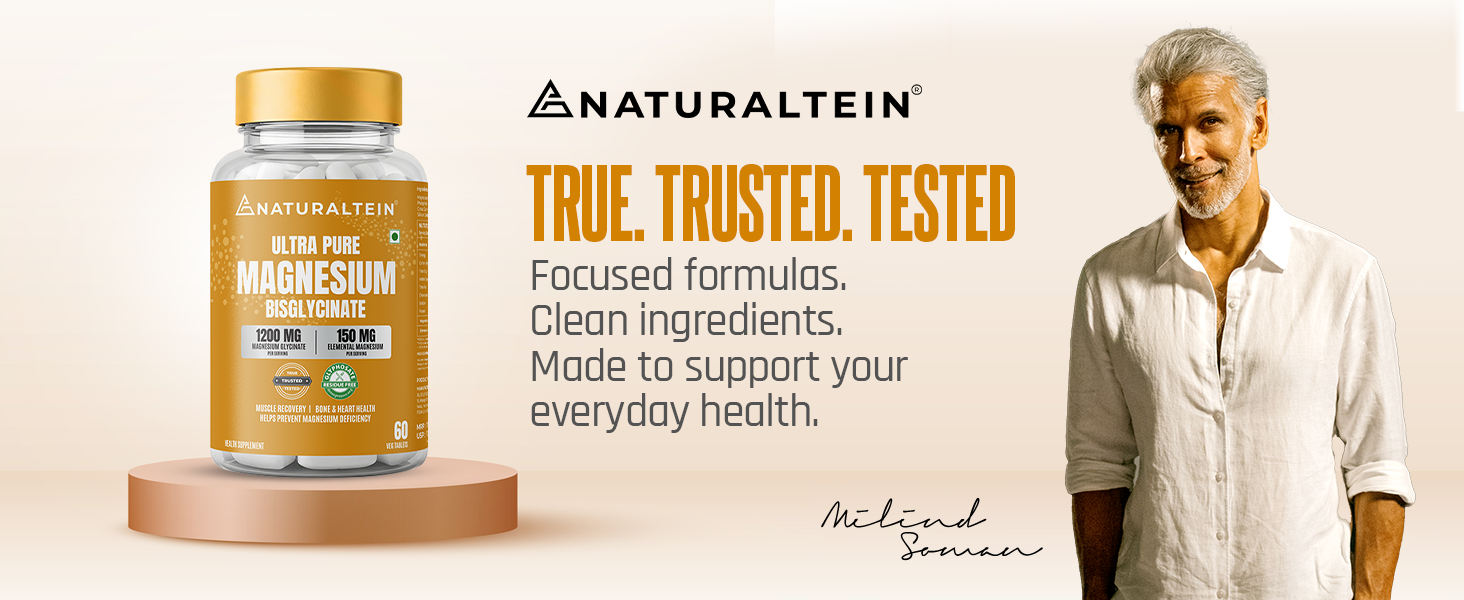 Naturaltein Magnesium Glycinate 1200mg (150mg Elemental) | Chelated High Absorption Magnesium Supports Sleep Quality & Muscle Relaxation | Glyphosate Tested | 60 Tablets