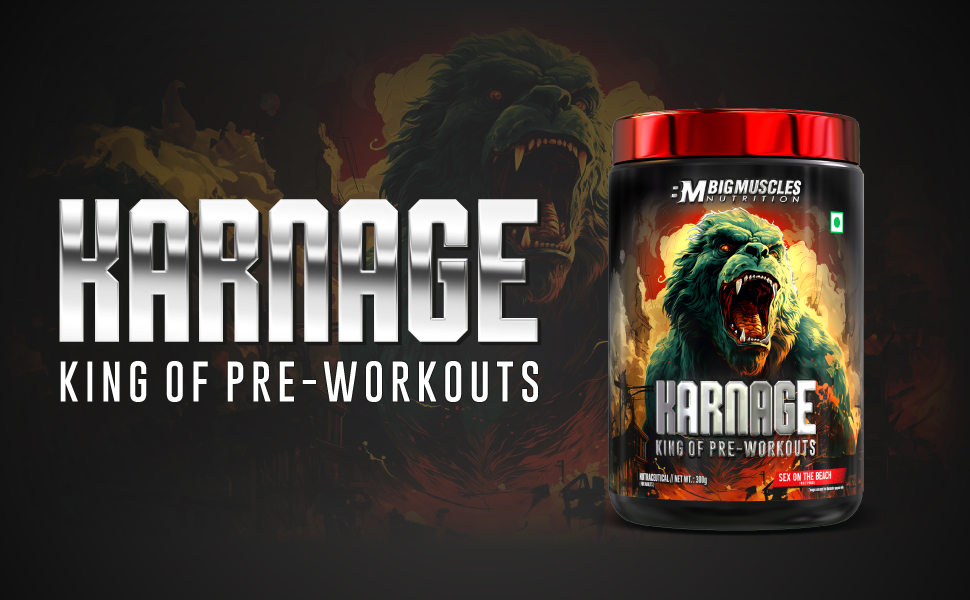 Bigmuscles Nutrition Karnage Pre workout (60 Servings, Sex On the Beach) | Pre-workout Supplement Supports to Improve Focus, Strength, Energy and Pump, Banned Substance Tested, Dope Free, 300g