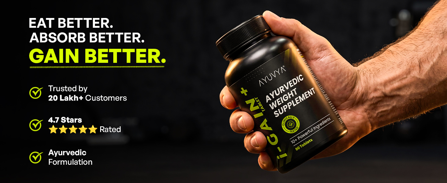 Ayuvya i-GAIN+ | Clinically Proven Ayurvedic Weight Gainer | Helps in Improving Appetite & Weight | Pack Of 3 | With Free T-shirt | As Seen on Shark Tank