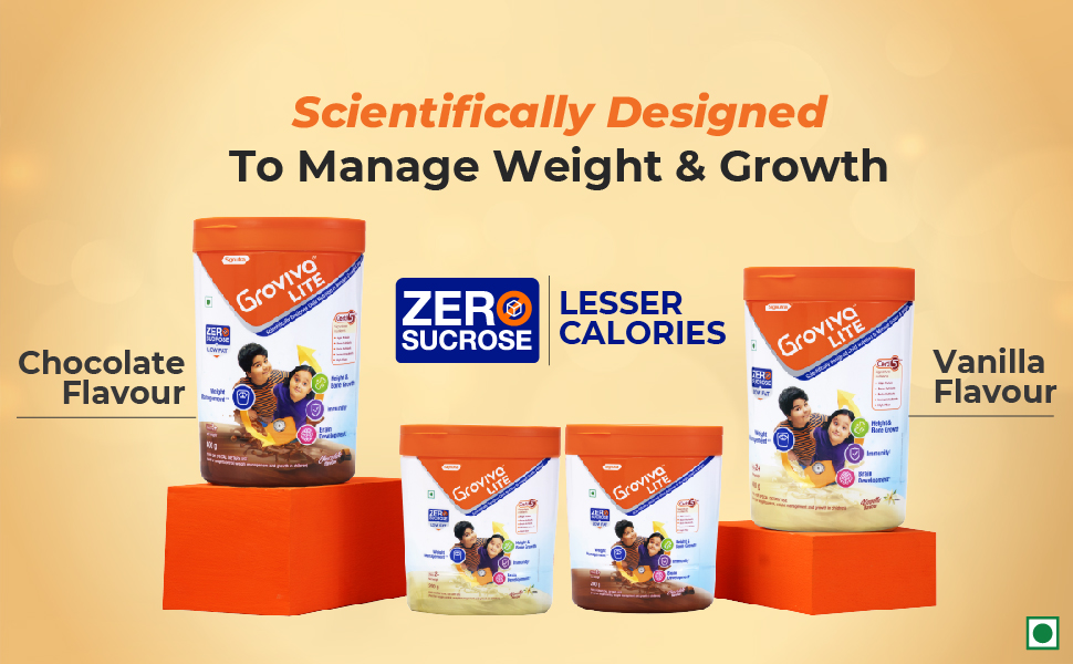 Groviva Lite Child Nutrition to Manage Growth and Weight (Chocolate, 400Grams)