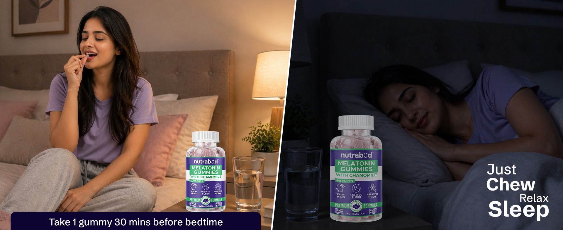Nutrabud Melatonin Sleep Gummies 3mg For Men, Women | No Added Sugar | Fall Asleep Fast & Restful Deep Sleep | Blackcurrant Flavor Veg Gummy Supplement (60 Count (Pack of 1))