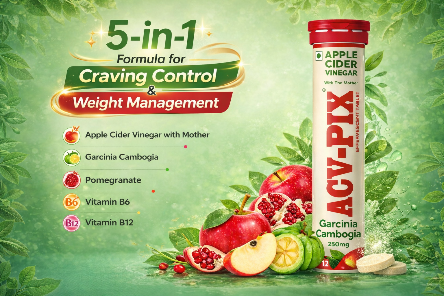 Apple Cider Vinegar Tablets for Weight Loss with Mother Garcinia Cambogia Natural & Flavorful Effervescent Tablet for Energy & Daily Wellness | Pack-2, 30 Tablets