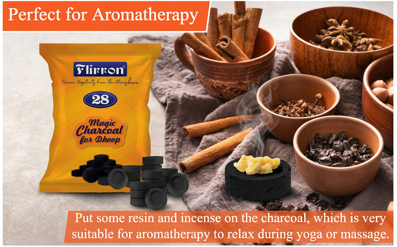 Charcoal for Dhoop | Premium Quick Ignition Charcoal Tablets for Bakhoor, Dhoop & Incense Burning | Long Lasting Heat | Easy to Use | 50 Pc