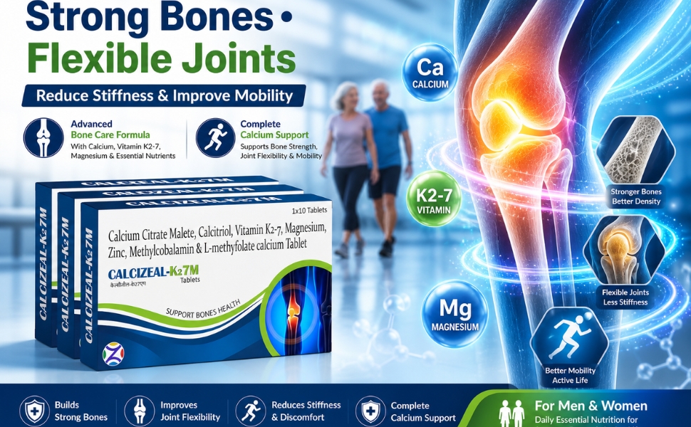 Calcizeal-K27M Tablet | Improve Joint Flexibility & Reduces Stiffness | Increase Bone Strength | Treat Lack of Calcium, Vitamin k2-7 With Essential Nutrients For Men & Women | Pack of 3 | 30 Tablets