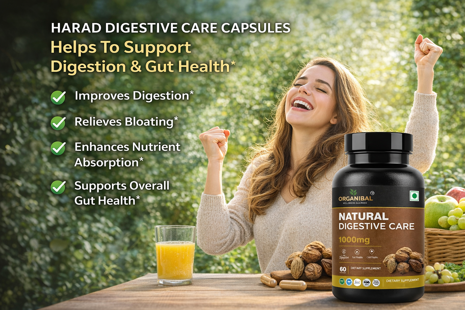 Digestive Care Capsules 1000mg, Herbal Digestive Health Supplement for Gut Health & Digestion, Acidity & Daily Gut Wellness Supplement for Men & Women, 60 Capsules