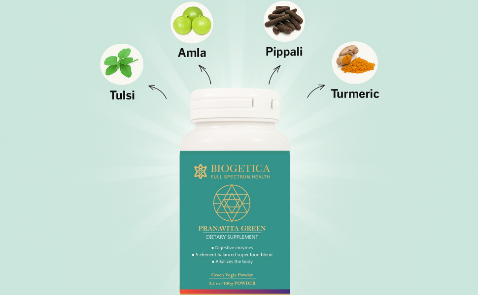 Pranavita Green Dietary Supplement, Digestive Enzymes with Super Food Blend, 100g Powder