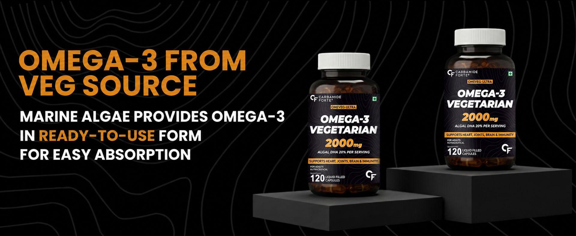 Carbamide Forte Veg Omega 3 2000mg | Plant- Based Algae Oil Omega 3 Supplement with 20% DHA | Supports Heart, Brain & Eye Health - 120 Capsules