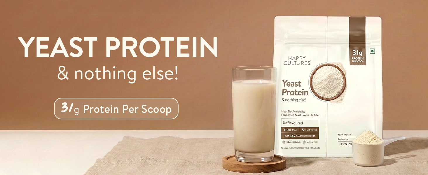 Happy Cultures 24g Tastiest Yeast Protein Powder (Isolate) | Classic Filter Coffee | Higher Absorption than Whey Protein | Superior Muscle Recovery | Gut Friendly & Super Tasty | PDCAAS of 1 | No Added Sugar- 505g