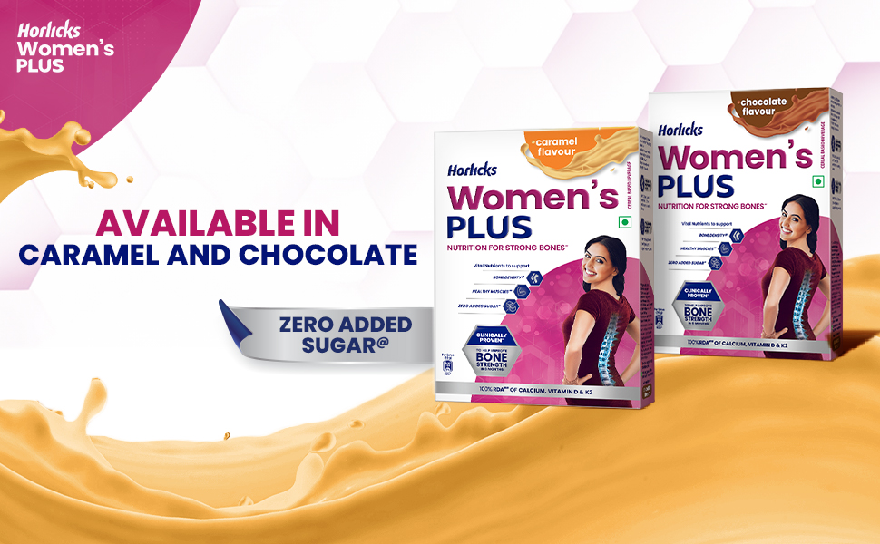 Horlicks Women's Plus Caramel Nutrition Drink 400 g Refill Pack, Nutrition for strong Bones with 100% daily Calcium & Vitamin D - No Added Sugar