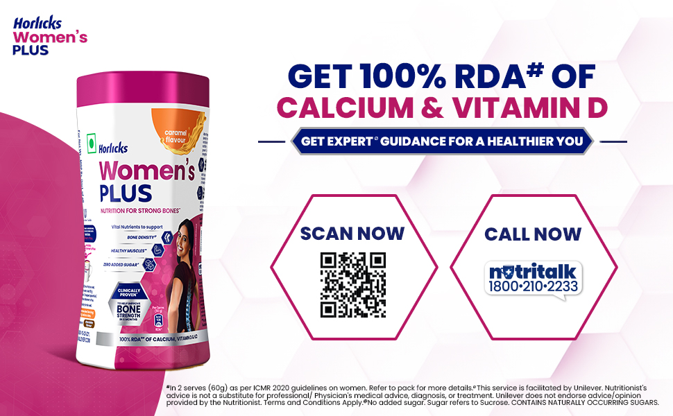 Horlicks Women's Plus Caramel Nutrition Drink 400 g Jar, Nutrition for strong Bones with 100% daily Calcium & Vitamin D - No Added Sugar
