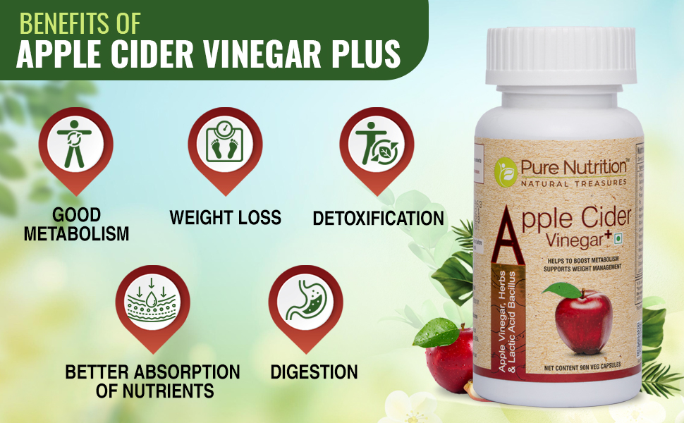 Pure Nutrition ACV Apple Cider Vinegar Tablets | Control Craving | ACV for Weight Loss & Detox with Wheat Grass & Spirulina for Enhanced Wellness | Rich in Antioxidants | Supports Weight Management, Detoxification & Immunity - 60 Veg Capsules (Pack of 3)