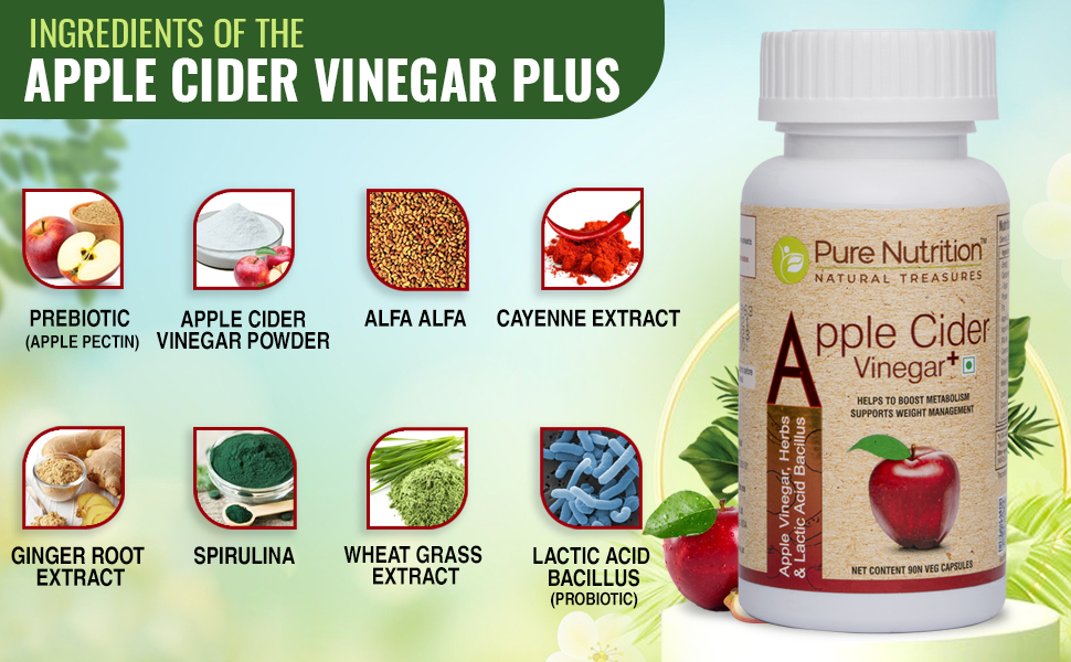 Pure Nutrition ACV Apple Cider Vinegar Tablets | Control Craving | ACV for Weight Loss & Detox with Wheat Grass & Spirulina for Enhanced Wellness | Rich in Antioxidants | Supports Weight Management, Detoxification & Immunity - 60 Veg Capsules (Pack of 3)