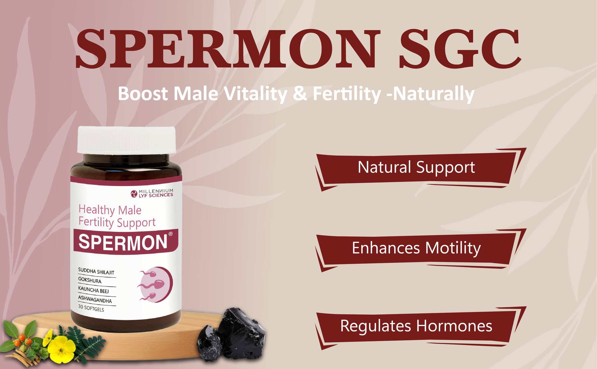 Spermon Softgels For Healthy Male Fertility Support | Enhances Sperm Count and Motility | Suddha Shilajit, Gokshura, Kuanchabheej, Ashwagandha, Safed Musli, Salam Misri, Musk Dana | 30 Softgels