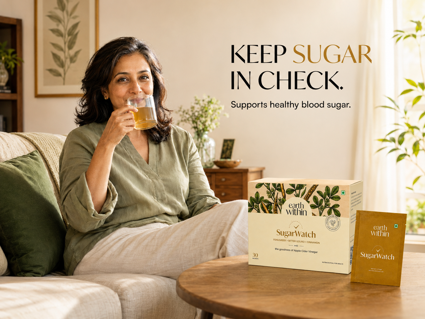 Sugar Watch Blood Glucose Wellness Drink with Fenugreek, Bitter Gourd & Cinnamon | Curcumin, Black Pepper & Monk Fruit | Daily Metabolic Wellness Support | Powder Sachets 30