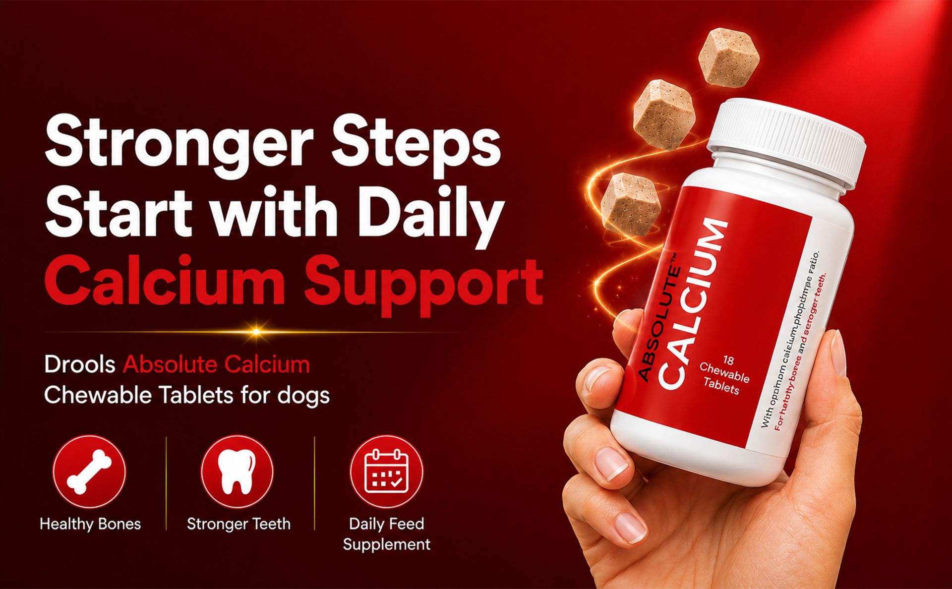 Drools Absolute Dog Supplement Tablets 400g, 110 Pieces Jar | Calcium Flavour | Promotes Better Joint Health | Healthy Skeletal System | Highly Palatable | Maintaining Strong Bones and Teeth