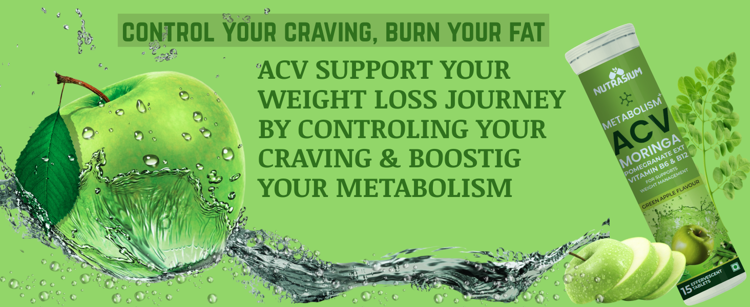 Nutrasium ACV Moringa Metabolism Plus | For Supports Weight Loss, Control Cravings, Convert Fat Into Energy, Boost Energy & Immunity | 75 Tablets Pack of 5X15