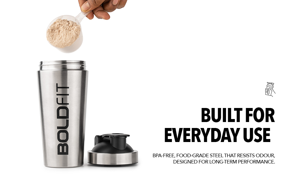 Boldfit Stainless Steel Gym Shaker Bottle Shaker Bottles for Protein Shake 100% Leakproof Guarantee Protein Shaker Sipper Bottle Pre Workout Steel Shaker With Measurement 700 ml