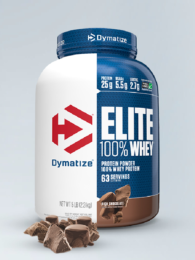 Dymatize Nutrition Elite 100% Whey Protein | Whey Protein Powder | Muscle Recovery | 25g Protein, 5.5g BCAA | Fast-Absorbing Protein | Gluten-Free | Blend with BCAAs & Glutamine | Rich Chocolate | 5 Lbs