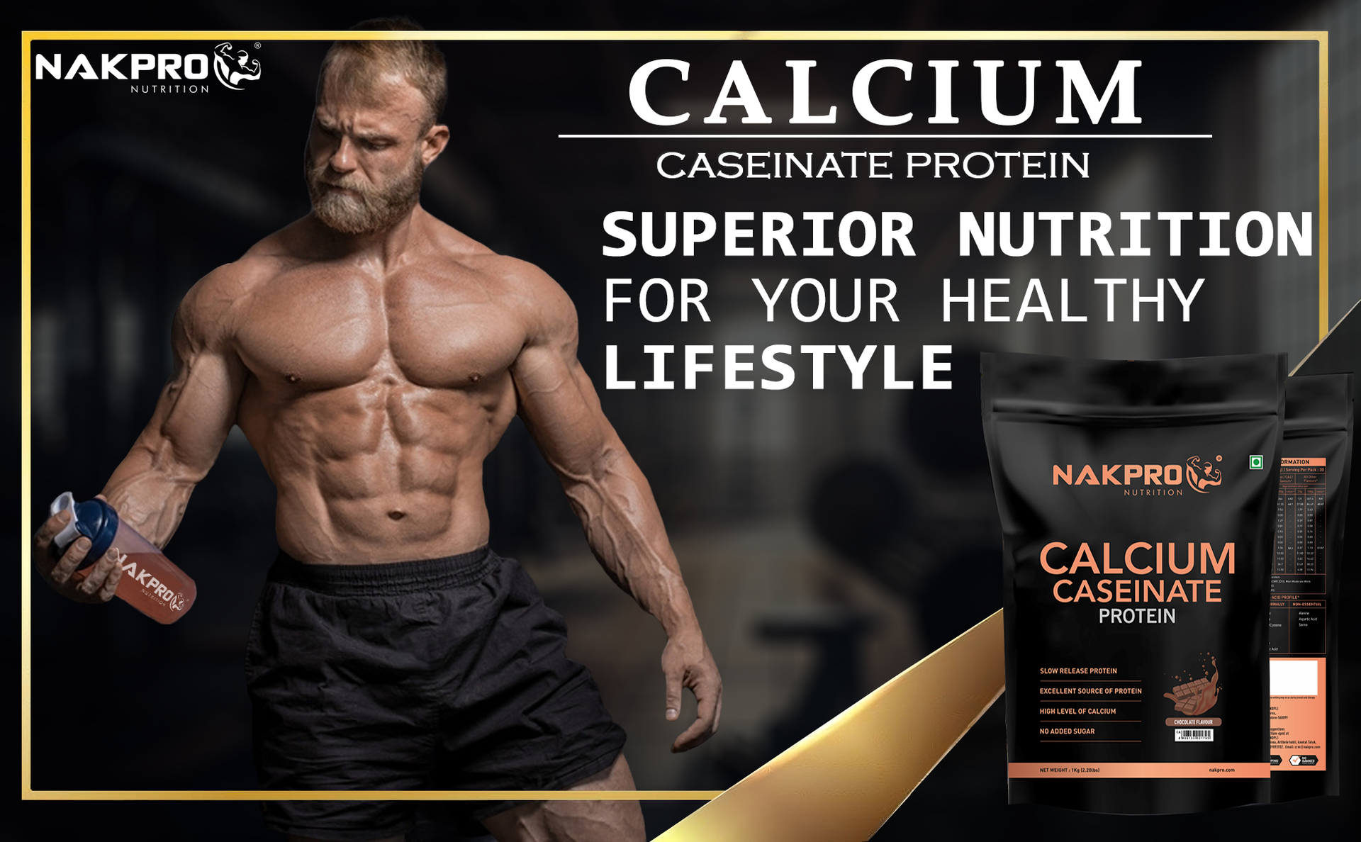 NAKPRO Calcium Caseinate | 26.81g Protein, 5.12g BCAA | Helps in Muscle Recovery | Slow Absorbing, Slow Digesting, Low Carbs Casein Protein Powder (1 Kg, Double Rich Chocolate)