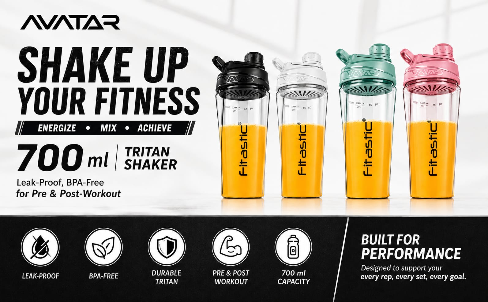 Avatar Leak-Proof, BPA-Free for Pre & Post-Workout 700 ml Tritan Shaker (Pack of 1, Light Green)