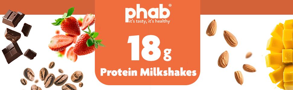Phab Strawberries & Cream Protein Milkshakes 18g Protein,No Added Sugar | Low GI | Gut-Friendly, No Trans Fat | Source of Fibre & Pre-biotics | Healthy & Tasty (Pack of 6x200ml)