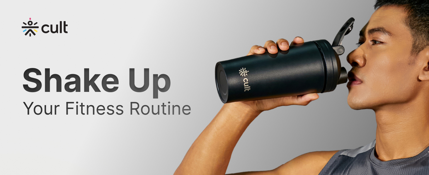 CULT Stainless Steel Shaker Bottle 700ML BPA-Free, Leakproof Gym Shaker with Wire Mixer Ball Durable, Rust-Resistant Protein Shaker Bottle for Smooth Shakes, Fitness & Daily Use Unisex - Black