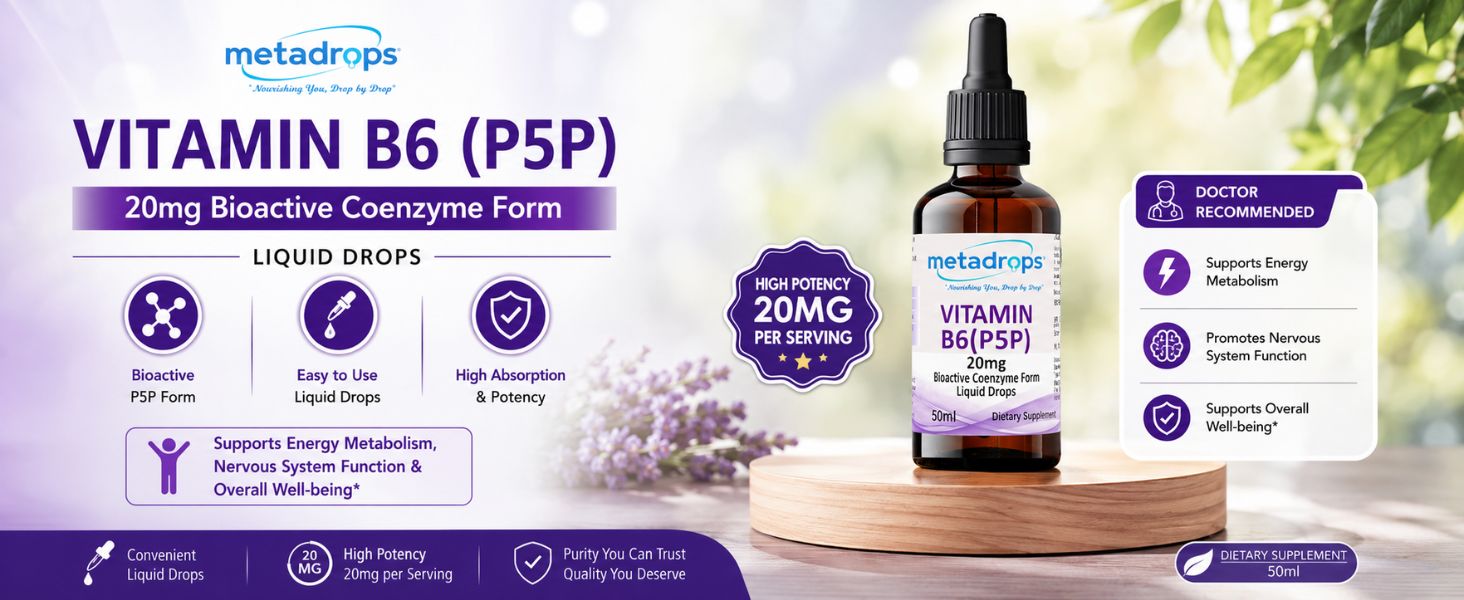 Advanced Vitamin B6 (P5P) Liquid Supplement – 20mg Active Form for Maximum Bioavailability – Supports Energy, Brain Health & Hormonal Balance – 100+ Vegan Servings (50ml) – Non-GMO & Gluten-Free