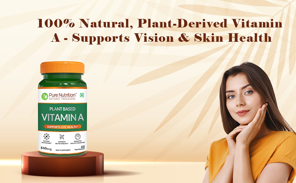Pure Nutrition Plant-Based Vitamin A from Beta Carotene | 60 Veg Capsules for Men & Women | Supports Healthy Eyesight, Night Vision & Eye Protection | Fights Age-Related Eye Decline