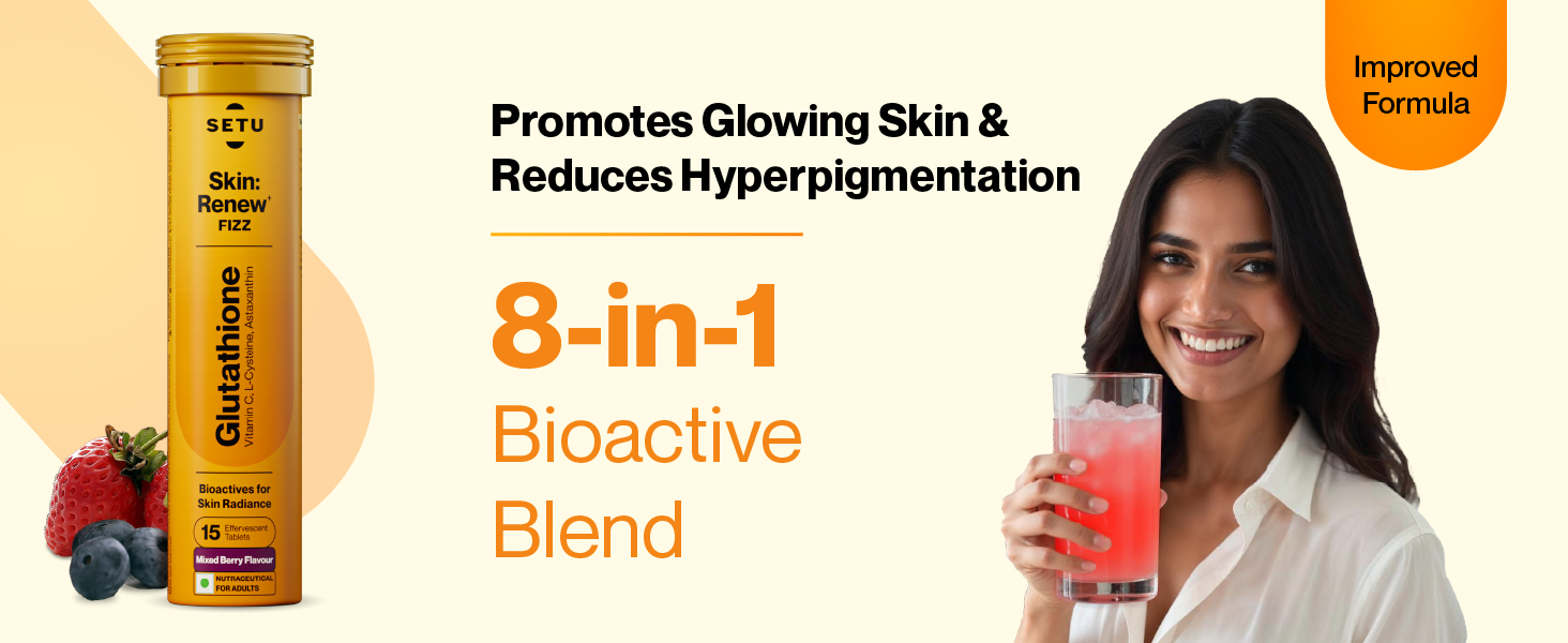 Setu Skin Renew Glutathione Tablets for Glowing Skin | 15 Effervescent Tablets with 500mg L-Glutathione & Vitamin C | Antioxidant & Skin Glow Supplement for Clear Skin | Mixed Berry (Pack of 1)