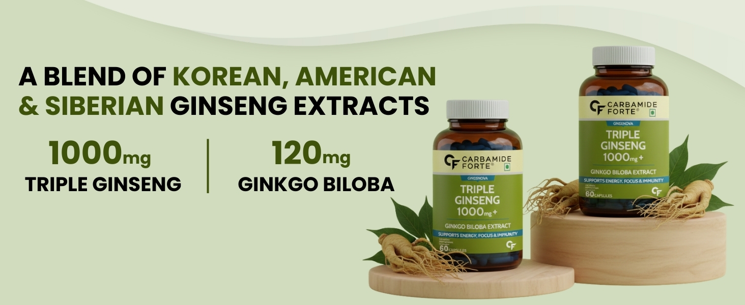 Carbamide Forte Ginseng capsules for men | ginseng with ginkgo extract | Energy, Focus & Stamina Support - 60 Tablets
