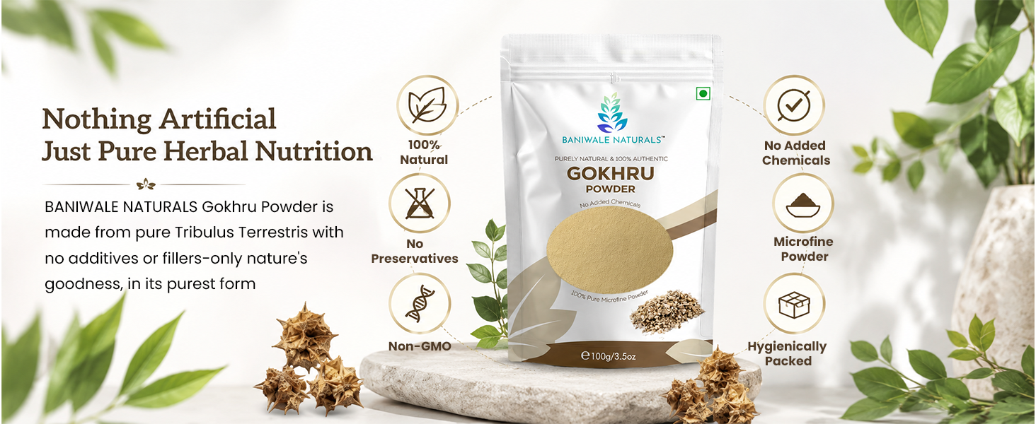 Gokshura Powder - 100g | Tribulus Terrestris/Gokhru Churna | Boost Energy, Strength & Testosterone | Pure & Natural | Non GMO With No Added Preservatives