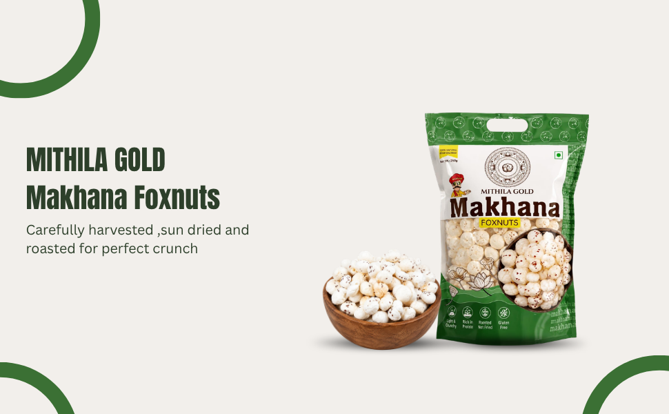MITHILA GOLD Makhana | Foxnuts, Gluten Free, Rich in Protein, Plain, 250g, | Pack of 1 | New