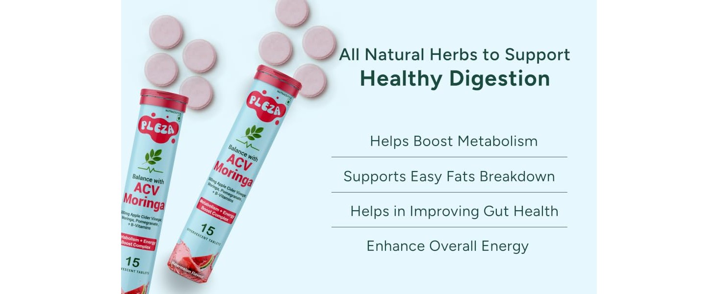 500mg ACV Moringa Supplement with 30 Tablets for Men & Woman | Promote Cravings, Boosts Metabolism | Apple Cider Vinegar, Moringa, Vit B6, B12 | No Added Sugar | Beginner Pack- 15 Days