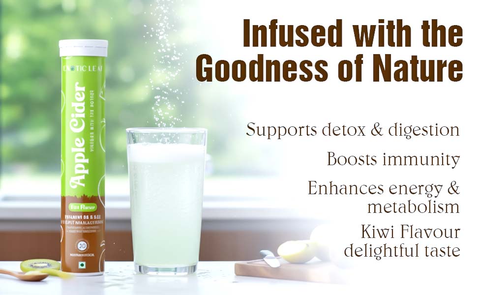Apple Cider Vinegar Effervescent Tablets with Kiwi Flavour | With the Mother | Supports Digestion, Detox, Weight Management & Metabolism – 20 Tablets Pack of 3