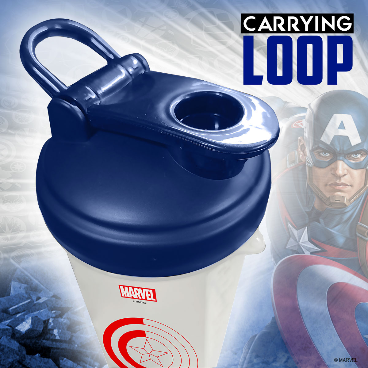 PowerMax Fitness Captain America Marvel Edition Shaker Bottle 600Ml, 100% Leakproof Guarantee Sipper Bottle Ideal For Protein, Pre-Workout And Bcaas, Bpa Free Material, Plastic (Clear)