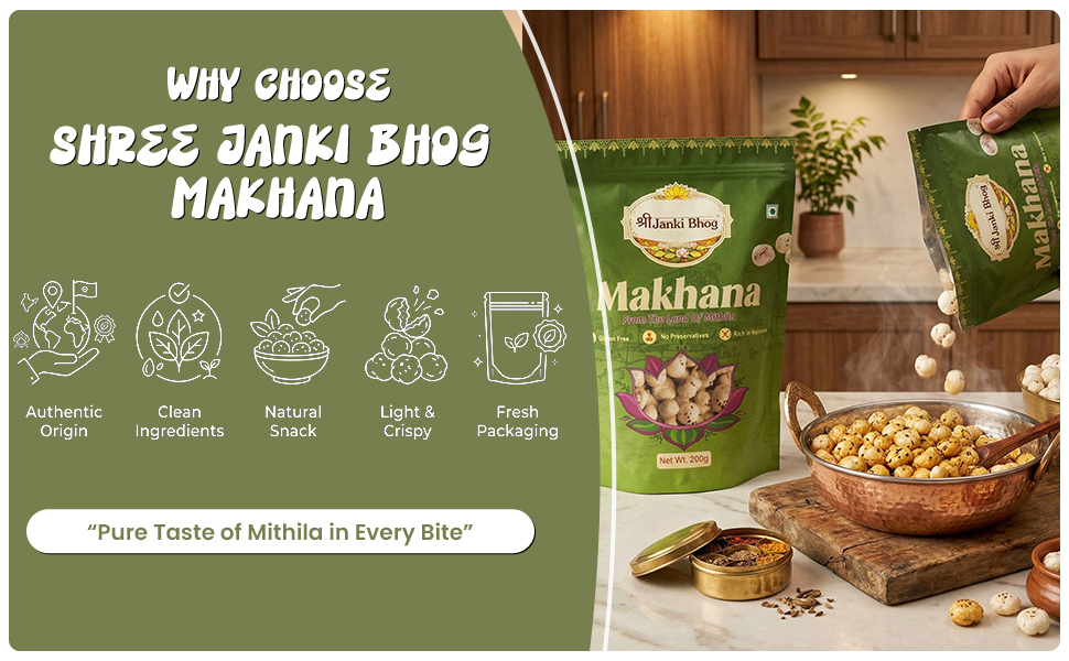 SHREE JANKI BHOG Premium Raw Makhana 200g | Fox Nuts (Phool Makhana) | Natural Lotus Seeds | High Protein Healthy Snack | Gluten Free | Fasting Food | Roasted Snack Ingredient
