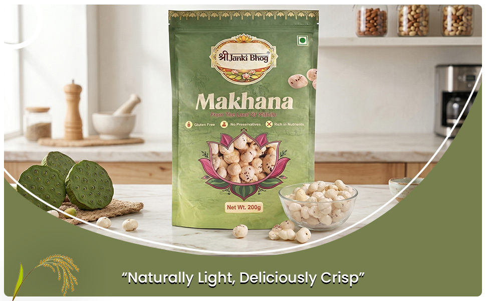 SHREE JANKI BHOG Premium Raw Makhana 200g | Fox Nuts (Phool Makhana) | Natural Lotus Seeds | High Protein Healthy Snack | Gluten Free | Fasting Food | Roasted Snack Ingredient