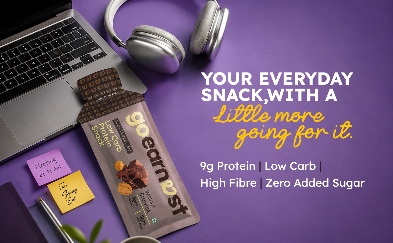 Goearnest Walnut Brownie Low Carb, High Protein Snack | 9g Protein, 5g Net Carbs | No Added Sugar, High Fibre, Gluten Free | 30g, Pack of 2