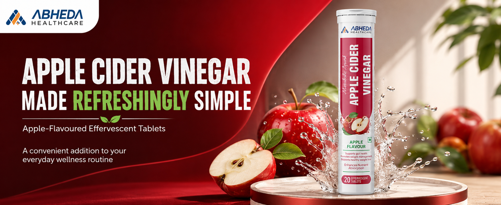 Apple Cider Vinegar Effervescent Tablets - 500mg | ACV with Pomegranate, Beet Root & B-Vitamin | Supports Weight Management & Metabolism | 20 Tablet - Pack Of 1