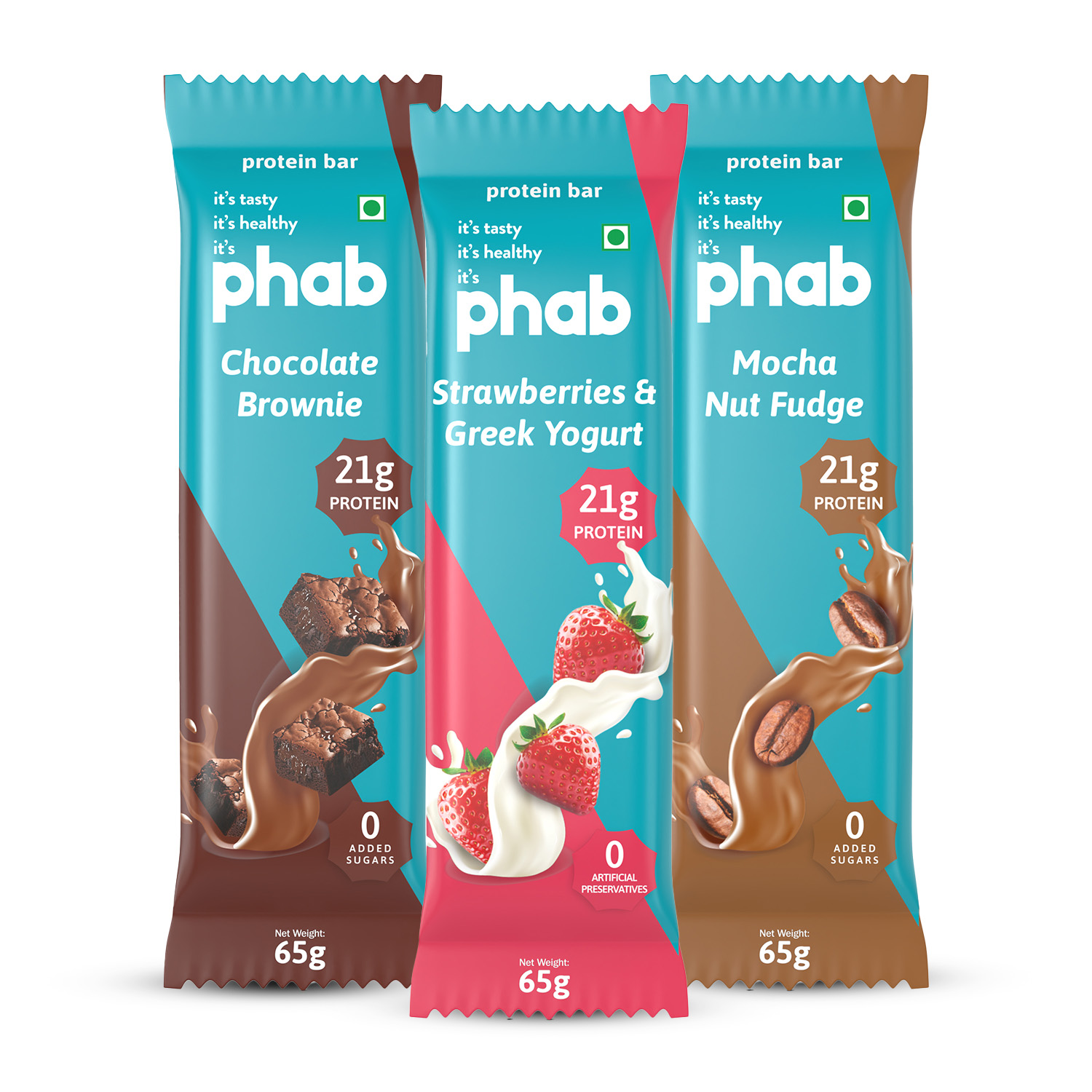 Phab Assorted Protein Bar with 21g Protein, 8g High Fibre & 0 Added Sugar 100% Vegetarian | Healthy & Tasty Protein bars | Trans Fat-Free & No Preservatives Protein bars (Pack of 12 x 65g)